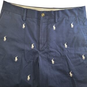 Polo Ralph Lauren Chino Shorts Navy Blue Pony All Over Logo Mens Size 30